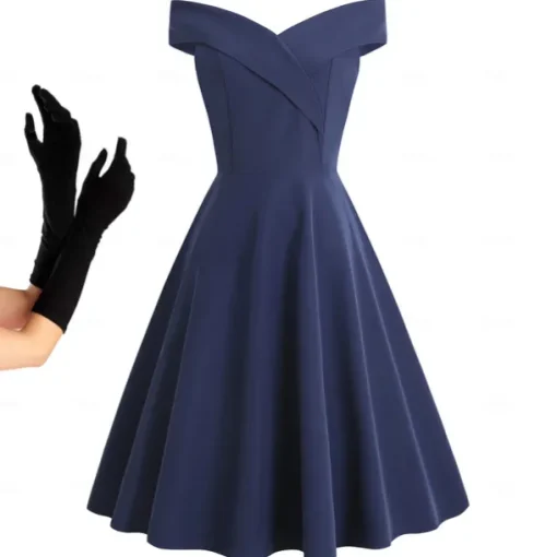 1950s Cocktail Dress Vintage Dress Dress A-Line Dress Tea Dress Flare Dress Women's Off Shoulder Costume Vintage Cosplay Homecoming Wedding Party Sleeveless Knee Length A-Line Dress