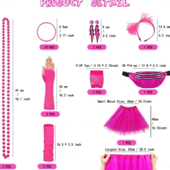 80s Costume Accessories for Women 1980s T-Shirt Tutu Fanny Pack Headband Earring Necklace Fishnet Gloves Legwarmers