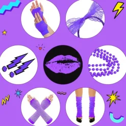 80s Costume Accessories for Women 1980s T-Shirt Tutu Fanny Pack Headband Earring Necklace Fishnet Gloves Legwarmers