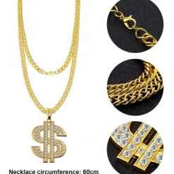 70s Disco Accessories Cash Rings Necklace for Men 1970s Retro Vintage Hip Hop Style Street Style