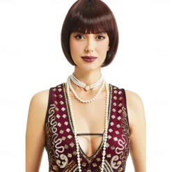 1920s Flapper Short Wig Great Gatsby Bobo Wig Black Straight Wig Flapper Costume Hair Wigs Accessory Halloween Wigs