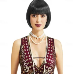 1920s Flapper Short Wig Great Gatsby Bobo Wig Black Straight Wig Flapper Costume Hair Wigs Accessory Halloween Wigs