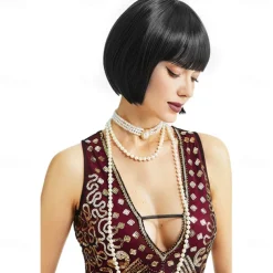 1920s Flapper Short Wig Great Gatsby Bobo Wig Black Straight Wig Flapper Costume Hair Wigs Accessory Halloween Wigs