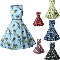 1950s Flare Dress Sleeveless Swing Dress With Belt Retro Vintage Dress Party Costume Women's Costume Cosplay Party Cocktail Knee Length Spring Summer