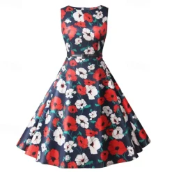 1950s Flare Dress Sleeveless Swing Dress With Belt Retro Vintage Dress Party Costume Women's Costume Cosplay Party Cocktail Knee Length Spring Summer