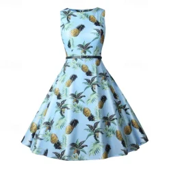 1950s Flare Dress Sleeveless Swing Dress With Belt Retro Vintage Dress Party Costume Women's Costume Cosplay Party Cocktail Knee Length Spring Summer