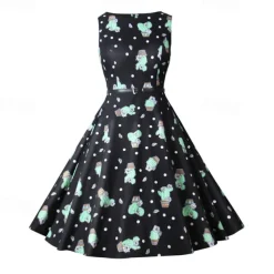 1950s Flare Dress Sleeveless Swing Dress With Belt Retro Vintage Dress Party Costume Women's Costume Cosplay Party Cocktail Knee Length Spring Summer