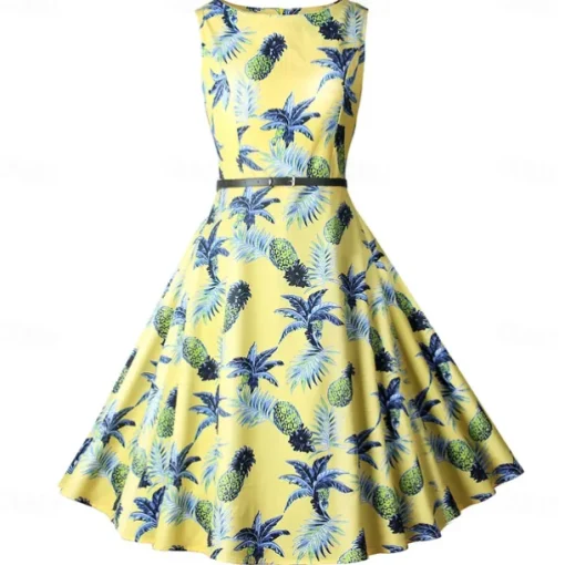 1950s Flare Dress Sleeveless Swing Dress With Belt Retro Vintage Dress Party Costume Women's Costume Cosplay Party Cocktail Knee Length Spring Summer