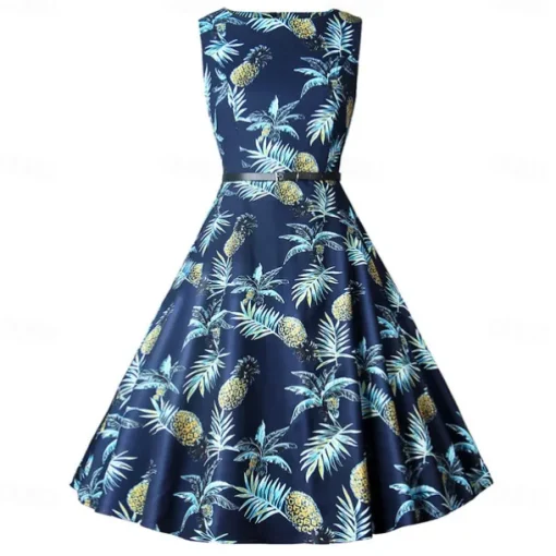 1950s Flare Dress Sleeveless Swing Dress With Belt Retro Vintage Dress Party Costume Women's Costume Cosplay Party Cocktail Knee Length Spring Summer