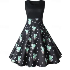 1950s Flare Dress Sleeveless Swing Dress With Belt Retro Vintage Dress Party Costume Women's Costume Cosplay Party Cocktail Knee Length Spring Summer