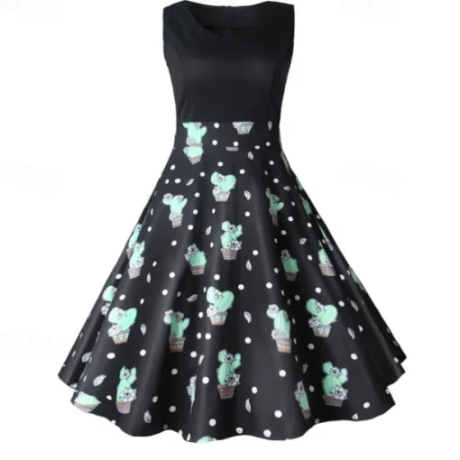 1950s Flare Dress Sleeveless Swing Dress With Belt Retro Vintage Dress Party Costume Women's Costume Cosplay Party Cocktail Knee Length Spring Summer