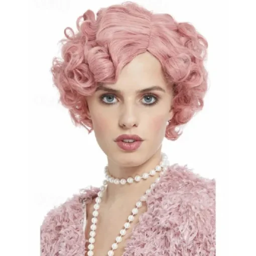 20s Flirty Flapper Wig Pastel Pink Halloween Cosplay Party Wigs