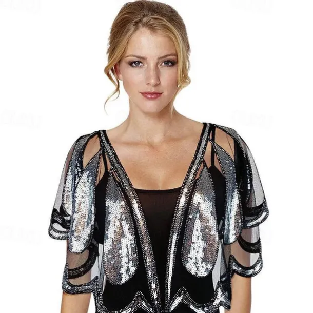 1920s Gatsby Sparkle Bolero Women's Wrap Shawls Vintage Sleeveless Sequins Wraps With Paillette For Party Wedding Guest Spring Summer Fall dress to impress