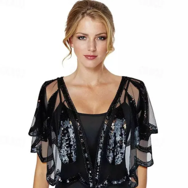 1920s Gatsby Sparkle Bolero Women's Wrap Shawls Vintage Sleeveless Sequins Wraps With Paillette For Party Wedding Guest Spring Summer Fall dress to impress