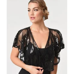 1920s Gatsby Sparkle Bolero Women's Wrap Shawls Vintage Sleeveless Sequins Wraps With Paillette For Party Wedding Guest Spring Summer Fall dress to impress