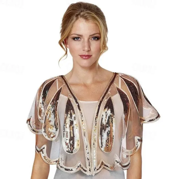 1920s Gatsby Sparkle Bolero Women's Wrap Shawls Vintage Sleeveless Sequins Wraps With Paillette For Party Wedding Guest Spring Summer Fall dress to impress