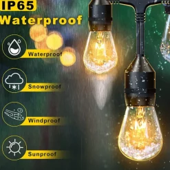 S14 Global Outdoor String Lights Commercial Grade Weatherproof Strand Edison Vintage Bulbs 10m10pcs/15m15pcs Hanging Sockets UL Listed Heavy-Duty Decorative Cafe Patio Lights for Bistro Garden