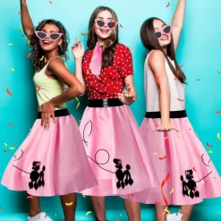 1950s Grease Outfits Poodle Skirt Costume Outfit for Women 50s Accessorie Set Dress Glove Belt Headband