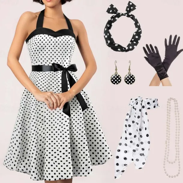 1950s Grease Outfits Vintage Inspired A Line Dress Swing Dress Accesories Set Flare Dress Women's Costume Vintage Cosplay Date Party & Evening Festival A-Line Silk Scarf