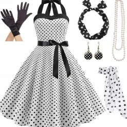 1950s Grease Outfits Vintage Inspired A Line Dress Swing Dress Accesories Set Flare Dress Women's Costume Vintage Cosplay Date Party & Evening Festival A-Line Silk Scarf