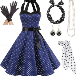 1950s Grease Outfits Vintage Inspired A Line Dress Swing Dress Accesories Set Flare Dress Women's Costume Vintage Cosplay Date Party & Evening Festival A-Line Silk Scarf