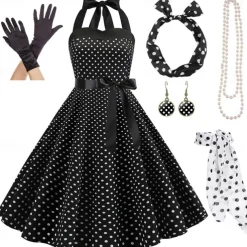 1950s Grease Outfits Vintage Inspired A Line Dress Swing Dress Accesories Set Flare Dress Women's Costume Vintage Cosplay Date Party & Evening Festival A-Line Silk Scarf
