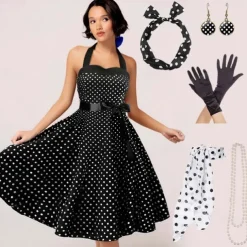 1950s Grease Outfits Vintage Inspired A Line Dress Swing Dress Accesories Set Flare Dress Women's Costume Vintage Cosplay Date Party & Evening Festival A-Line Silk Scarf