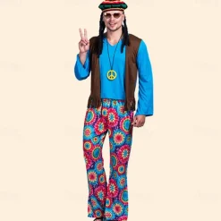 1960s Hippie 1970s Party Costume Masquerade Disco Fancy Dress Men's Masquerade Party / Evening Pride Parade Pride Month Adults' Vest Top Pants