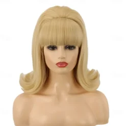 70s Pinup Pelucas 60s Beehive Style Vintage Look Carnival Costume Women Wig wtih Bang