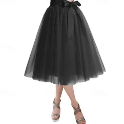 1950s Princess Rockabilly Knee Length Petticoat Hoop Skirt Tutu Under Skirt Solid Color Fancy Dress Women's Carnival Masquerade Party Evening Wear Cocktail Party Tea Party Adults' Skirt