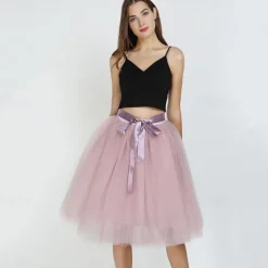 1950s Princess Rockabilly Knee Length Petticoat Hoop Skirt Tutu Under Skirt Solid Color Fancy Dress Women's Carnival Masquerade Party Evening Wear Cocktail Party Tea Party Adults' Skirt