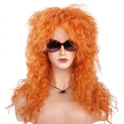 80s Rocker Punk Wig Long Curly Wig for Men and Women Retro Mullet Wigs for Halloween Costume Cosplay Party