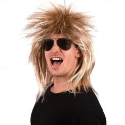 80s Rockstar Men Wig 80s Costume Accessory for Adults Long Spiky Mullet Wigs for Men and Women Carnival Rocker Cosplay Wig
