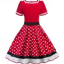 1950s Vintage Inspired Grease Outfits Flare Dress Fancy Dress Women's Date Party & Evening Bachelorette Party Silk Scarf Dress Earrings All Seasons