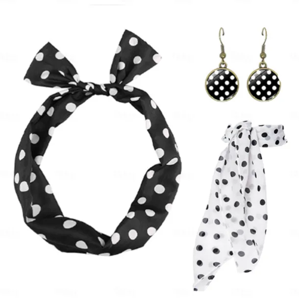 1950s Vintage Inspired Grease Outfits Flare Dress Fancy Dress Women's Date Party & Evening Bachelorette Party Silk Scarf Dress Earrings All Seasons