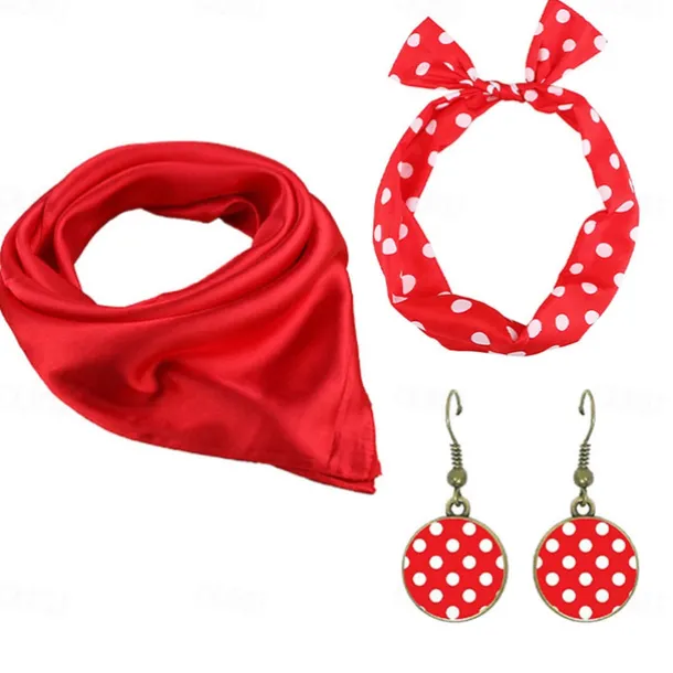 1950s Vintage Inspired Grease Outfits Flare Dress Fancy Dress Women's Date Party & Evening Bachelorette Party Silk Scarf Dress Earrings All Seasons