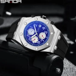 SANDA Fashion Casual Men Watch Automatic Mechanical Luminous Waterproof Clock White Silicone Strap New Mens Watches