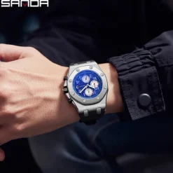 SANDA Fashion Casual Men Watch Automatic Mechanical Luminous Waterproof Clock White Silicone Strap New Mens Watches