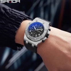 SANDA Fashion Casual Men Watch Automatic Mechanical Luminous Waterproof Clock White Silicone Strap New Mens Watches