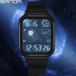 SANDA Men Digital Watch Creative Fashion Wristwatch Shock Resistant Minute Repeater Luminous Stopwatch Alarm Clock TPU Watch