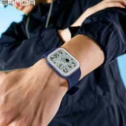 SANDA Men Digital Watch Creative Fashion Wristwatch Shock Resistant Minute Repeater Luminous Stopwatch Alarm Clock TPU Watch