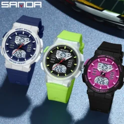 SANDA Men Digital Watch Fashion Casual Business Wristwatch Luminous Stopwatch Countdown Calendar TPU Watch
