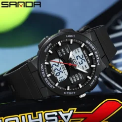 SANDA Men Digital Watch Fashion Casual Business Wristwatch Luminous Stopwatch Countdown Calendar TPU Watch