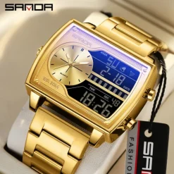 SANDA Men Digital Watch Fashion Casual Wristwatch Shock Resistant Luminous Stopwatch Alarm Clock Countdown Steel Leather Watch
