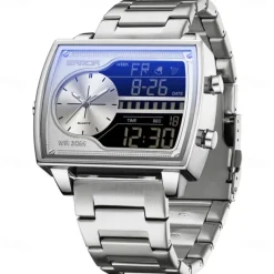 SANDA Men Digital Watch Fashion Casual Wristwatch Shock Resistant Luminous Stopwatch Alarm Clock Countdown Steel Leather Watch