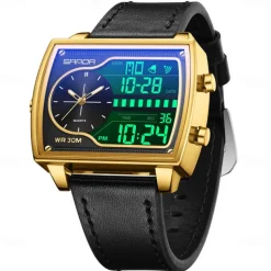 SANDA Men Digital Watch Fashion Casual Wristwatch Shock Resistant Luminous Stopwatch Alarm Clock Countdown Steel Leather Watch