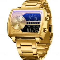 SANDA Men Digital Watch Fashion Casual Wristwatch Shock Resistant Luminous Stopwatch Alarm Clock Countdown Steel Leather Watch