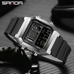 SANDA Men Digital Watch Fashion Casual Wristwatch Shock Resistant Luminous Stopwatch Alarm Clock Countdown TPU Watch