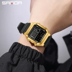 SANDA Men Digital Watch Fashion Casual Wristwatch Shock Resistant Luminous Stopwatch Alarm Clock Countdown TPU Watch