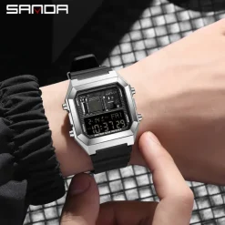 SANDA Men Digital Watch Fashion Casual Wristwatch Shock Resistant Luminous Stopwatch Alarm Clock Countdown TPU Watch